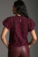 By Anthropologie Ruffled Lace Blouse