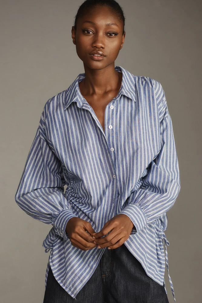 Pilcro Reworked Ruched Buttondown Shirt