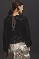 The Lainie Long-Sleeve Lace Cutwork Blouse: Velvet Edition