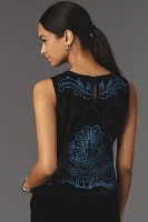 The Lainie High-Neck Lace Cutwork Blouse: Sleeveless Velvet Edition