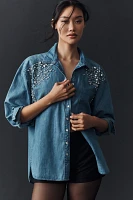 By Anthropologie Crystal-Embellished Denim Buttondown Shirt