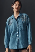 By Anthropologie Crystal-Embellished Denim Buttondown Shirt