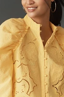 Maeve Puff-Sleeve Embroidered Lace Popover Blouse