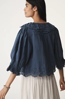 By Anthropologie Linen Blend Lace-Collar Blouse