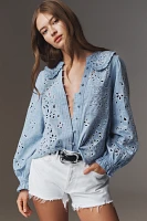 The Keira Collared Button-Front Blouse by Pilcro: Long-Sleeve Eyelet Edition