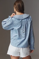 The Keira Collared Button-Front Blouse by Pilcro: Long-Sleeve Eyelet Edition