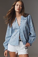 The Keira Collared Button-Front Blouse by Pilcro: Long-Sleeve Eyelet Edition