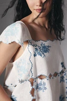 By Anthropologie Linen Blend Flutter-Sleeve Embroidered Cutout Top