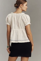 By Anthropologie Puff-Sleeve Embroidered Babydoll Top