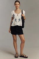 By Anthropologie Puff-Sleeve Embroidered Babydoll Top