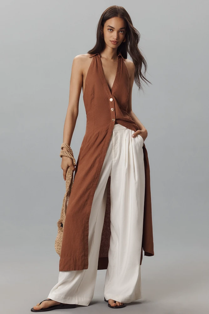 By Anthropologie Longline Linen Blend Halter Vest