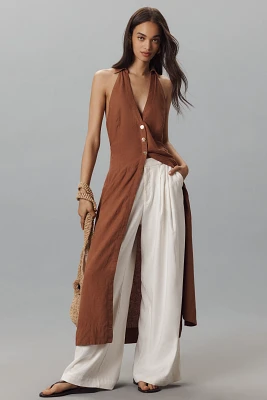 By Anthropologie Longline Linen Blend Halter Vest