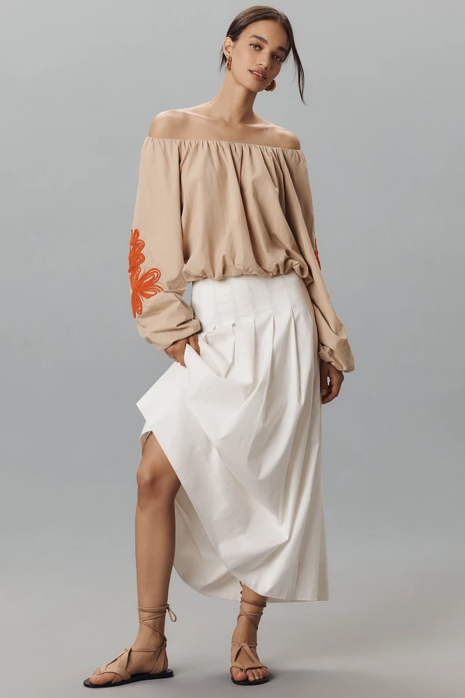 By Anthropologie Off-the-Shoulder Bubble-Hem Top