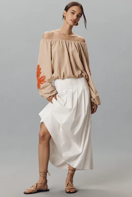 By Anthropologie Off-the-Shoulder Bubble-Hem Top