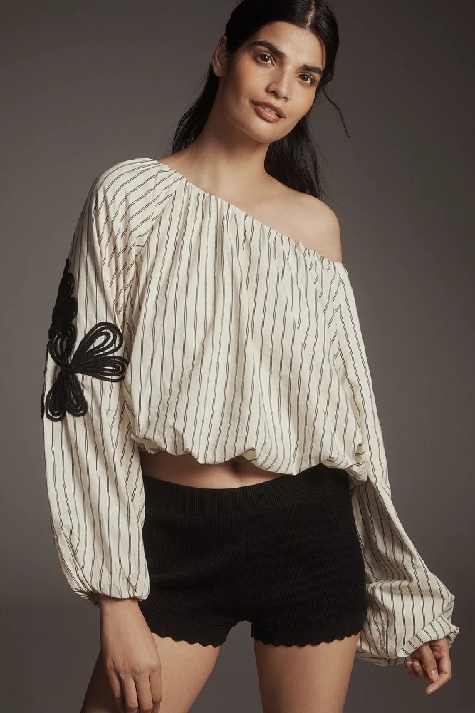 By Anthropologie Off-the-Shoulder Bubble-Hem Top