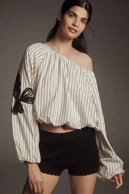 By Anthropologie Off-the-Shoulder Bubble-Hem Top