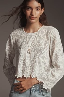 By Anthropologie Sheer Eyelet Long-Sleeve Top