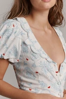 For Love & Lemons Livia Linen Blend Puff-Sleeve Blouse