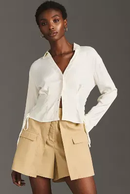 By Anthropologie Long-Sleeve Silky Corset Blouse