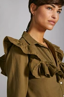 Pilcro Ruffled Chambray Buttondown