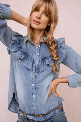 Pilcro Ruffled Chambray Buttondown