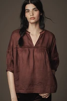 Maeve Balloon-Sleeve V-Neck Stitched Blouse