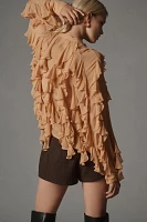 By Anthropologie Sheer Ruffle Buttondown Blouse