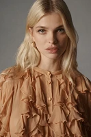 By Anthropologie Sheer Ruffle Buttondown Blouse