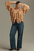 By Anthropologie Sheer Ruffle Buttondown Blouse