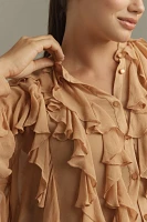 By Anthropologie Sheer Ruffle Buttondown Blouse