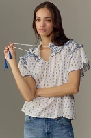 Pilcro Short-Sleeve Smocked Clip Dot Blouse