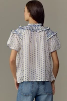 Pilcro Short-Sleeve Smocked Clip Dot Blouse