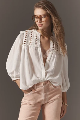 By Anthropologie Long-Sleeve Ruffle Blouse