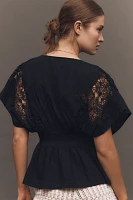 By Anthropologie Short-Sleeve Surplice Eyelet Lace Blouse