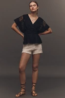 By Anthropologie Short-Sleeve Surplice Eyelet Lace Blouse