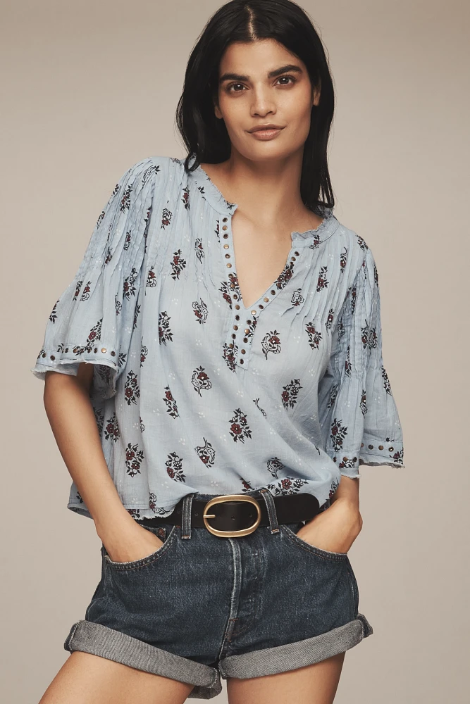 By Anthropologie Pintuck Short-Sleeve Swing Top