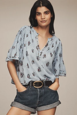 By Anthropologie Pintuck Short-Sleeve Swing Top