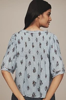 By Anthropologie Pintuck Short-Sleeve Swing Top