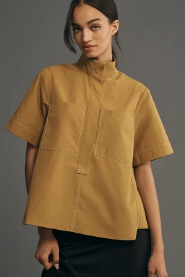 Maeve Short-Sleeve Mock-Neck Popover Swing Blouse