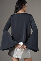 By Anthropologie Bell-Sleeve Satin Blouse