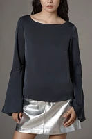 By Anthropologie Bell-Sleeve Satin Blouse