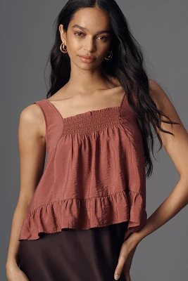 Maeve Smocked Ruffle-Hem Swing Tank Top