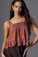 Maeve Smocked Ruffle-Hem Swing Tank Top