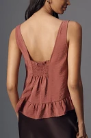 Maeve Smocked Ruffle-Hem Swing Tank Top