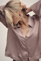 By Anthropologie Slinky V-Neck Button-Front Boxy Blouse