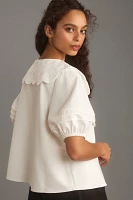 Mare Puff-Sleeve Collared Linen Blouse