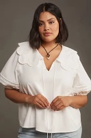 Mare Puff-Sleeve Collared Linen Blouse