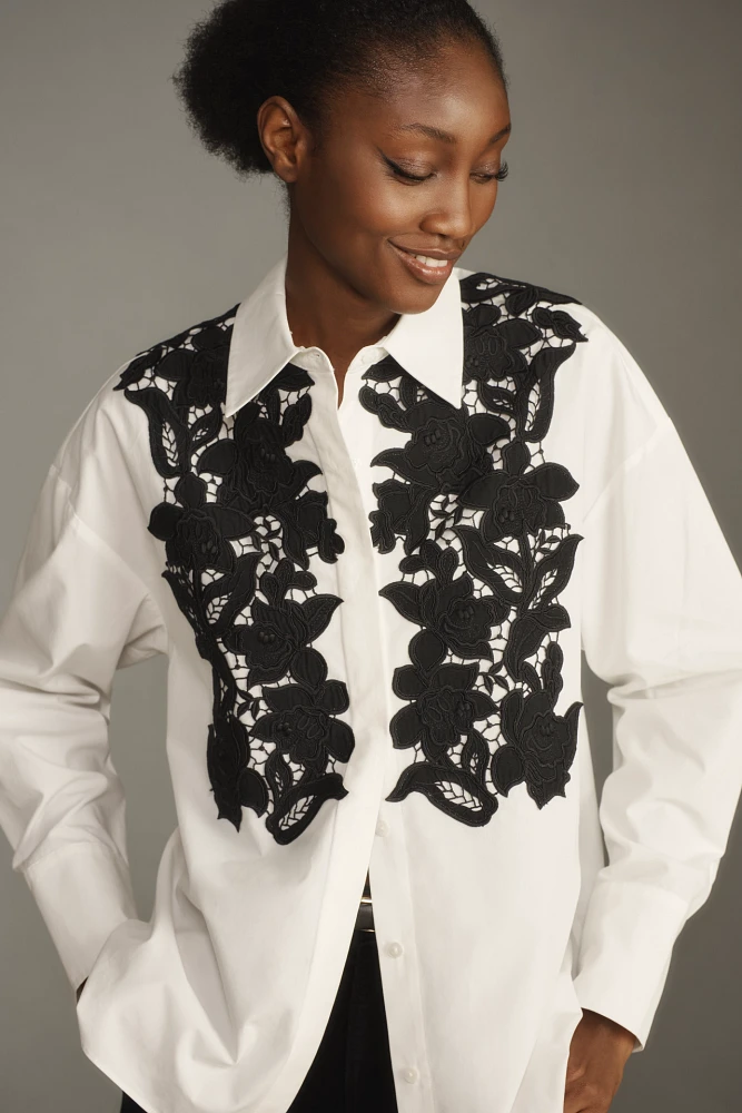 Mare Floral Tuxedo Buttondown Top