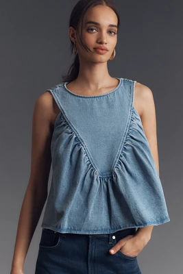 Mare x Anthropologie Denim Shirred Blouse