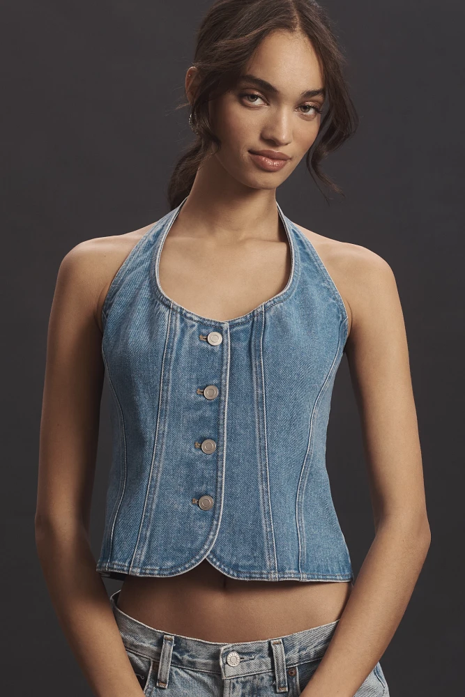 Mare Halter Shrunken Denim Vest